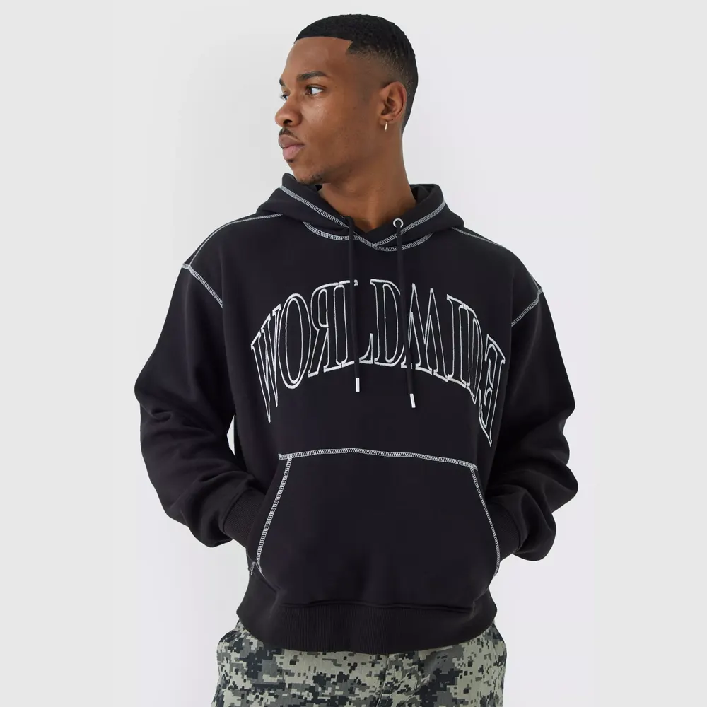 Boxy Fit Ombre Stripe Brushed Knit Cross Hoodie