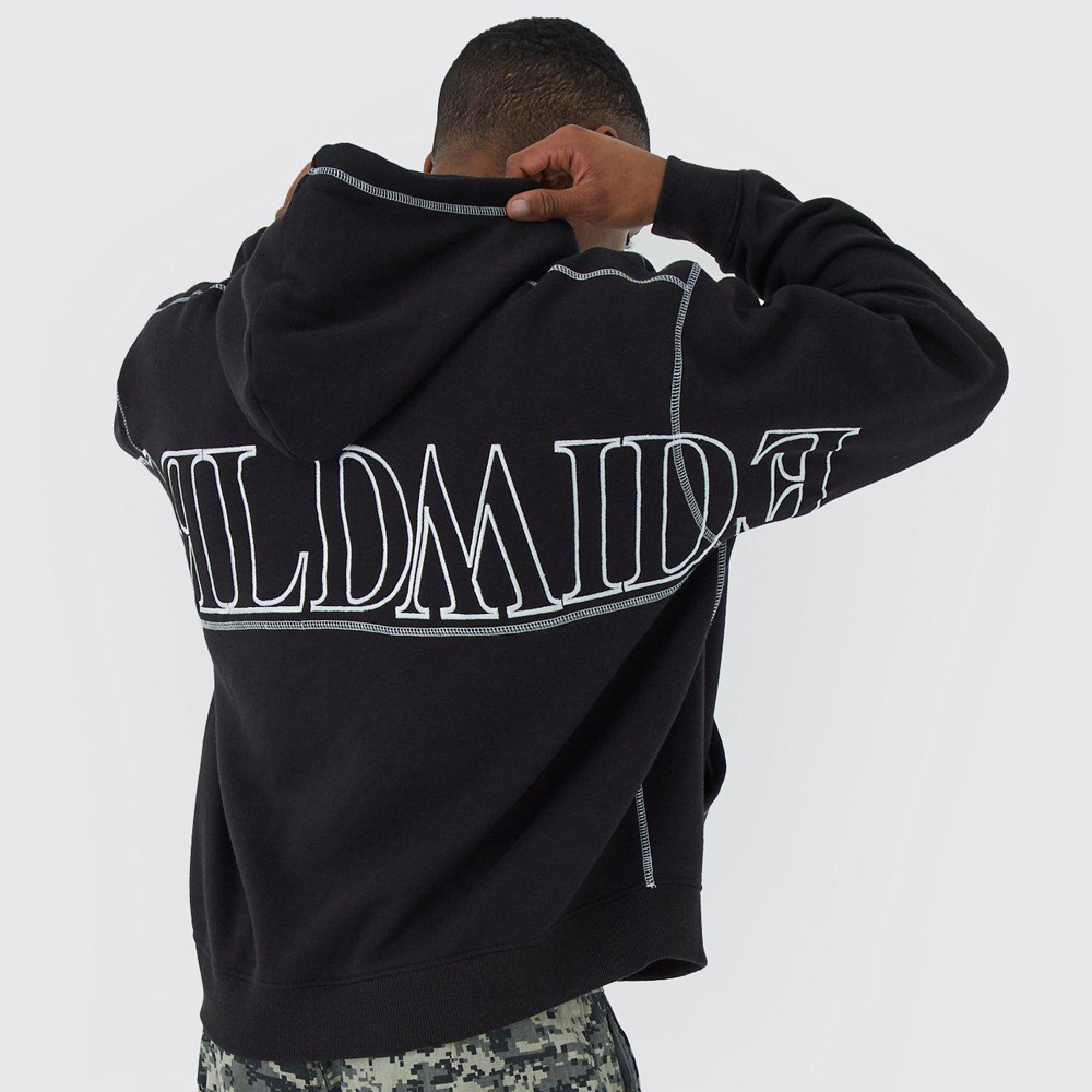 Boxy Fit Ombre Stripe Brushed Knit Cross Hoodie - Image 2