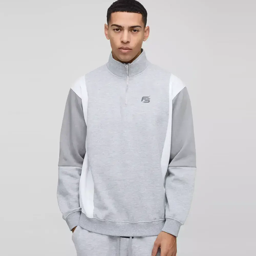 Regular Fit Man Official Colour Block Zip Funnel Neck Sweat