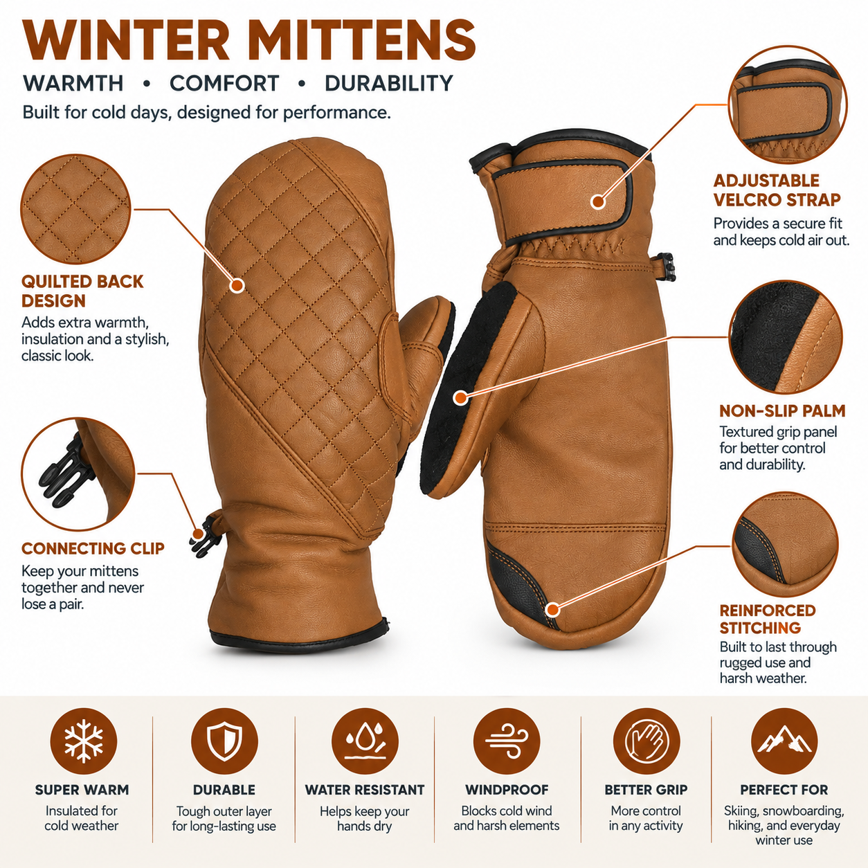 Leather winter fashion mitten - Image 4